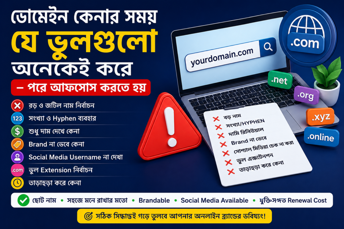 Domain কেনার সময় সাধারণ ভুল এবং সঠিক ডোমেইন নির্বাচন গাইড